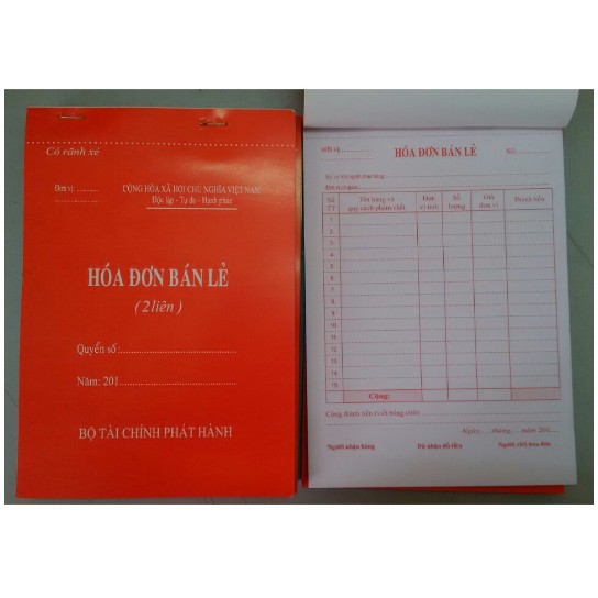 Sỉ 10 Quyển Hóa đơn bán lẻ liên cacbon nhỏ 2 liên M hàng đẹp, cao cấp màu đỏ 2 liên để giấy than