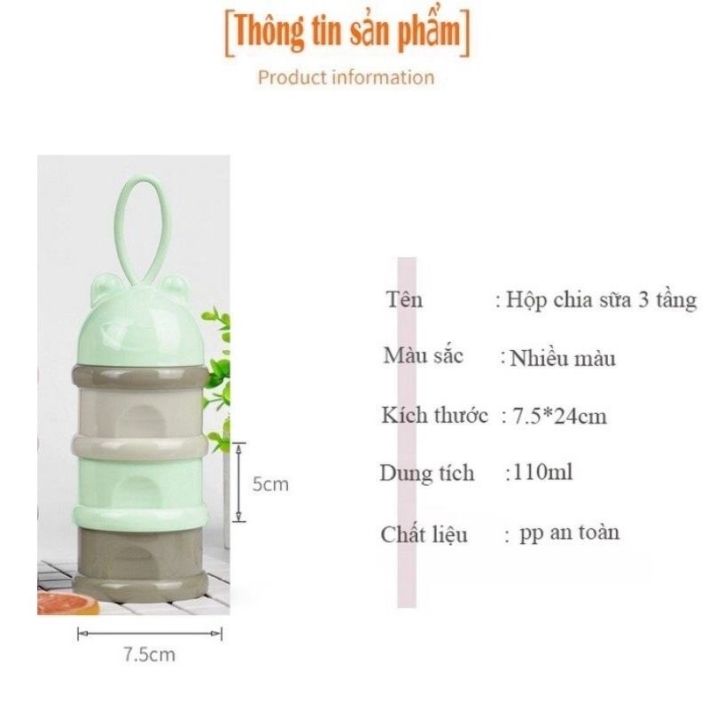 [Có sẵn] Hộp Chia Sữa / Hộp Đựng Sữa Bột, Đồ Ăn Dặm Cho Bé 3 Ngăn Tiện Lợi