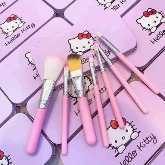 Bộ cọ trang điểm kitty hồng kèm hộp đựng màu hồng xinh xắn tiện lợi