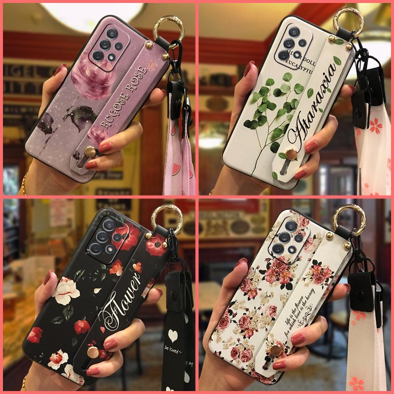 Silicone Fashion Design Phone Case For Samsung Galaxy A52 5G/A52 4G/SM-A526B/A526W/A5260 Lanyard For Girls Original Phone Holder Flower Soft Case