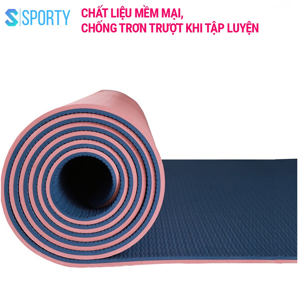 Thảm tập Yoga TPE cao cấp 2 lớp dày 6mm, thảm tập Gym, tập thể dục chống trơn trượt, chính hãng SPORTY