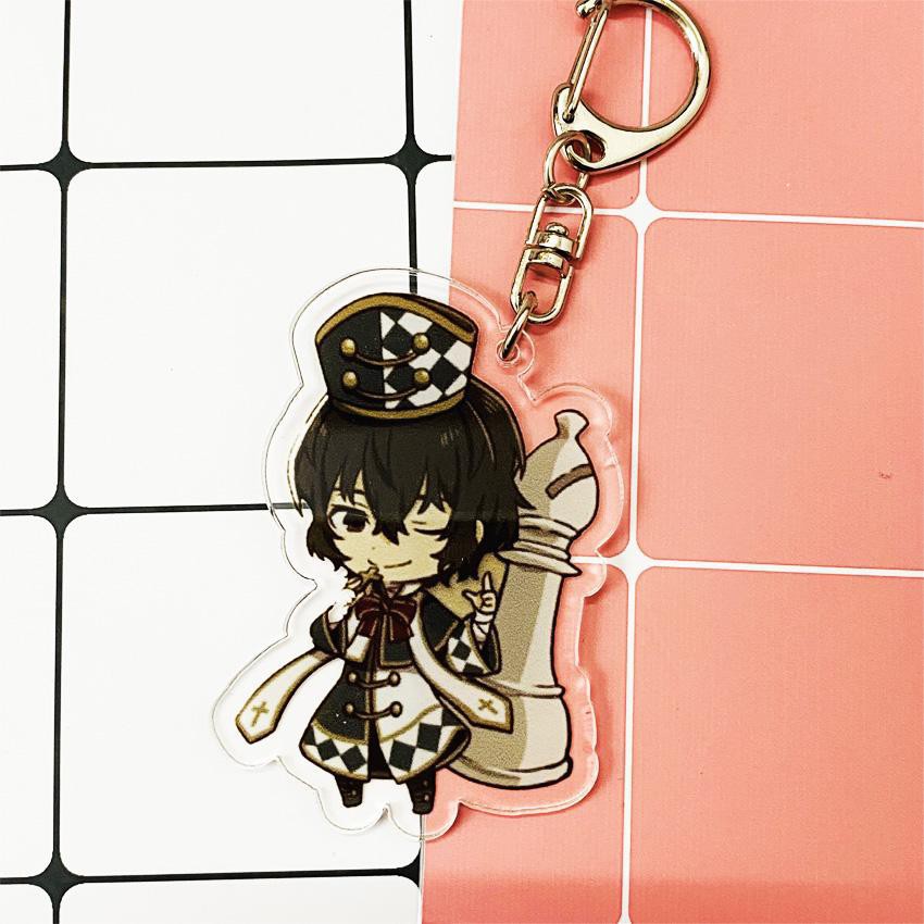 Móc khóa Mica trong acrylic in hình anime chibi Bungou Stray Dogs Văn hào lưu lạc ver cờ vua quà tặng cho fan