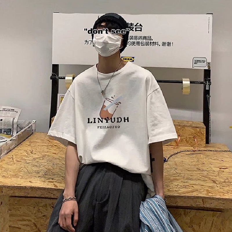 Áo Thun Tay Ngắn Dáng Rộng In Chữ Phong Cách Hip Hop Hàn Quốc Thời Trang Mùa Hè Cho Nam Size M-8XL