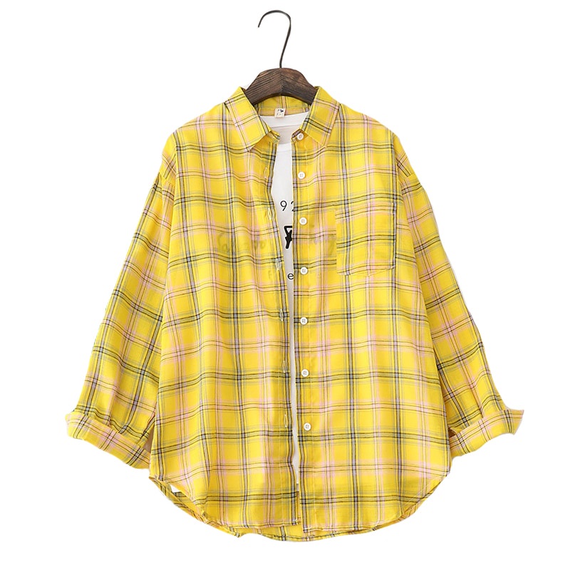 Áo Sơ Mi SixSisters Chất Liệu Cotton Kẻ Sọc Ca Rô Tay Áo Dài Thời Trang Cho Nữ