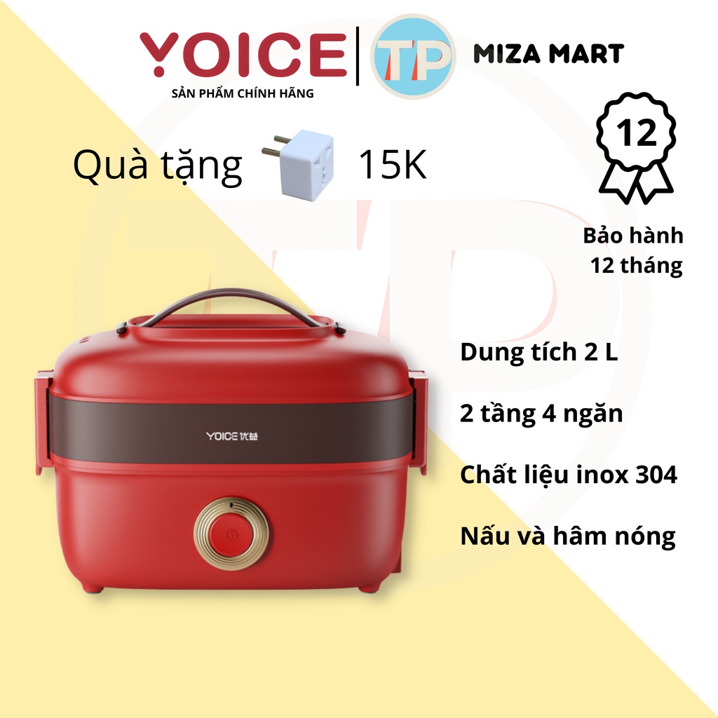 Hộp cơm cắm điện Yoice Y-FH13AS, 2 lít, nấu chín cơm, hâm nóng, giữ nhiệt, hộp cơm văn phòng, cặp lồng điện, inox 304