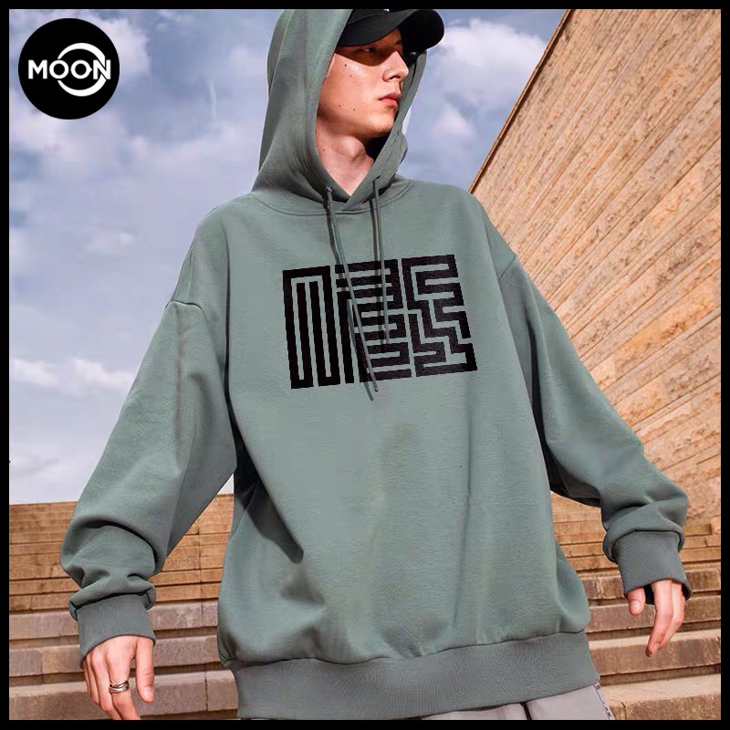 Áo hoodie unisex form rộng họa tiết mê cung chất nỉ bông dày dặn