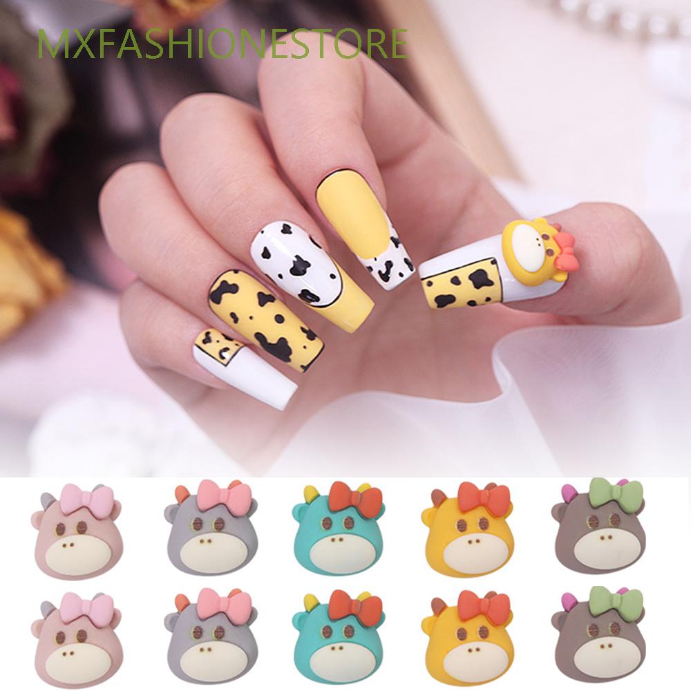 Bộ 10 phụ kiện trang trí móng tay họa tiết 3D hình chú bò may mắn