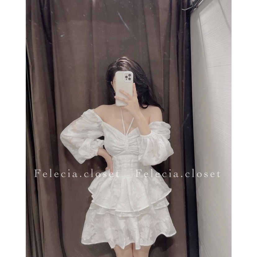 Đầm trắng thiên nga trễ vai dáng xòe chất voan hoa đầm dự tiệc sang trọng - Thiên Nga Dress