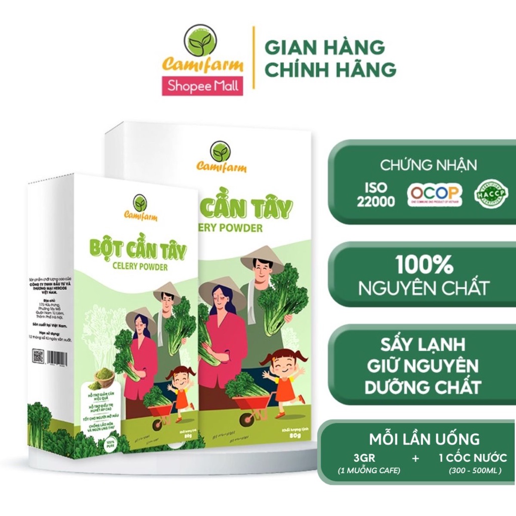 Combo 2 Bột Cần Tây 100% Nguyên Chất CAMIFARM Hỗ Trợ Giảm Cân, Thanh Lọc Cơ Thể Túi 80G