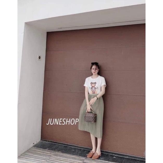 [ 𝐅𝐑𝐄𝐄 𝐒𝐇𝐈𝐏 ] SET ÁO PHÔNG GẤU MIX CHÂN VÁY DẬP LY DÁNG DÀI SIÊU XINH