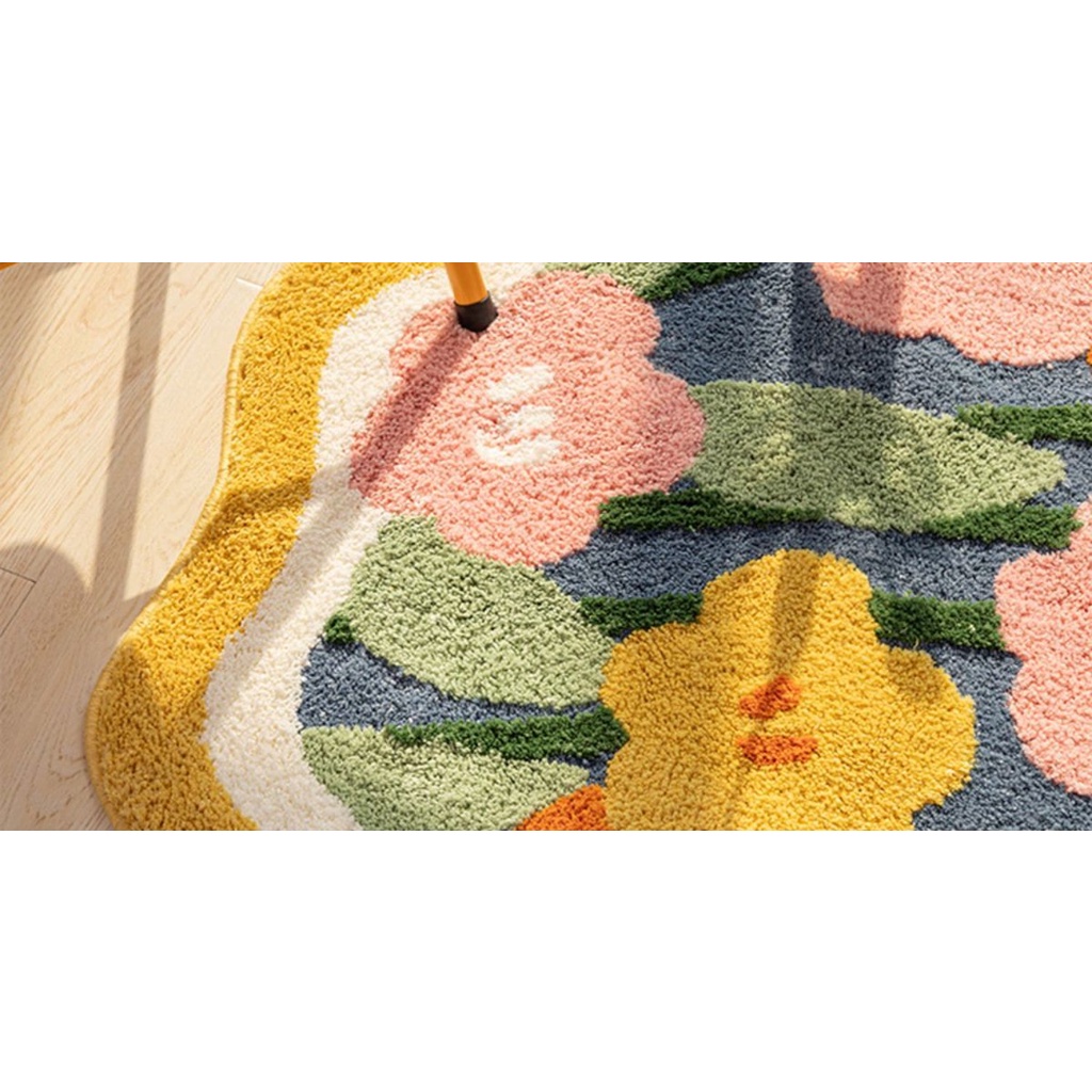 Thảm Lông Lót Sàn Chống Trượt Thấm Hút Nước Hình Hoa Tulip Trang Trí Nhà Cửa