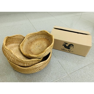 Bộ 3 rổ mây đan tròn đựng rau củ quả