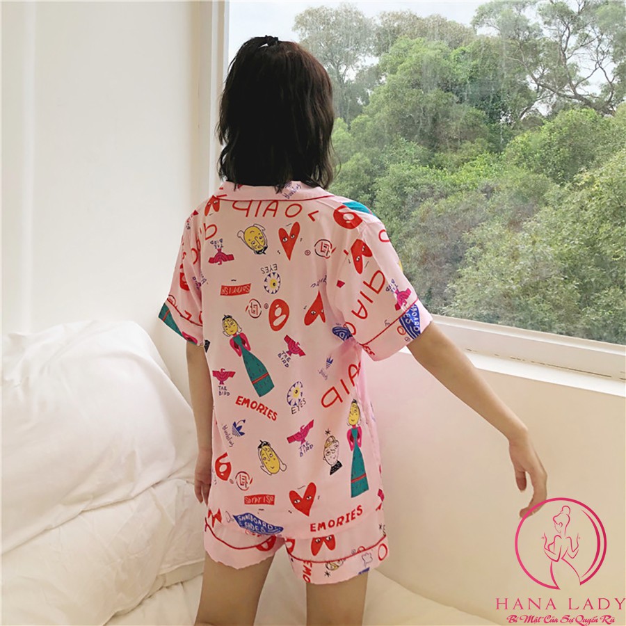 Đồ ngủ, đồ bộ nữ pijama lụa tay ngắn quần dài họa tiết cao cấp PJ322