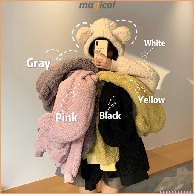 Áo Hoodie Dài Tay Dáng Rộng Phối Tai Gấu Đáng Yêu Cho Nữ