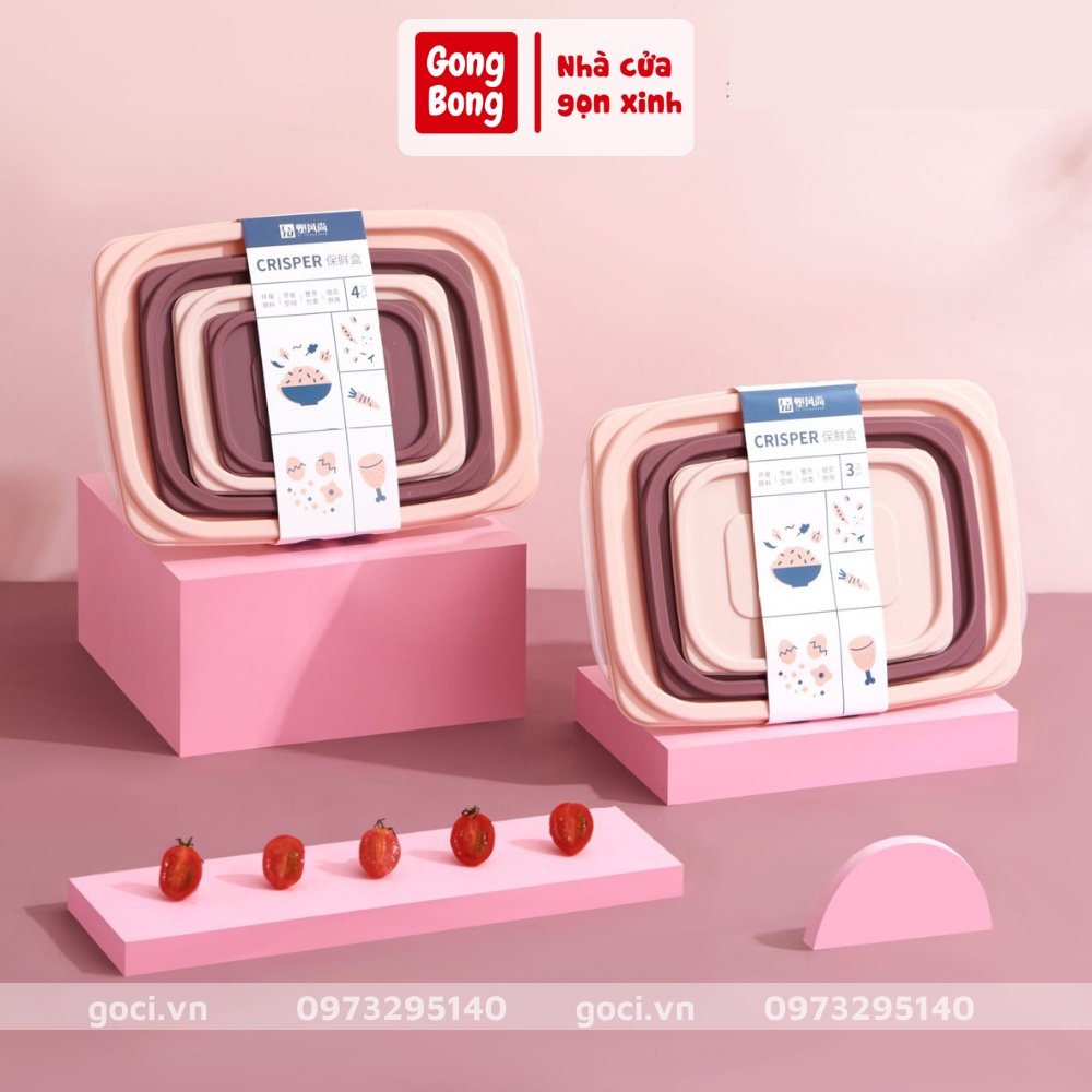 Hộp nhựa CRISPER bộ 4 hộp bảo quản thực phẩm thức ăn an toàn để tủ lạnh