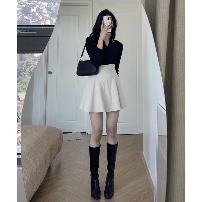 Chân váy nhung tăm dáng xoè [ FREE SHIP] có quần trong hàng QCCC Ảnh thật 100% | BigBuy360 - bigbuy360.vn