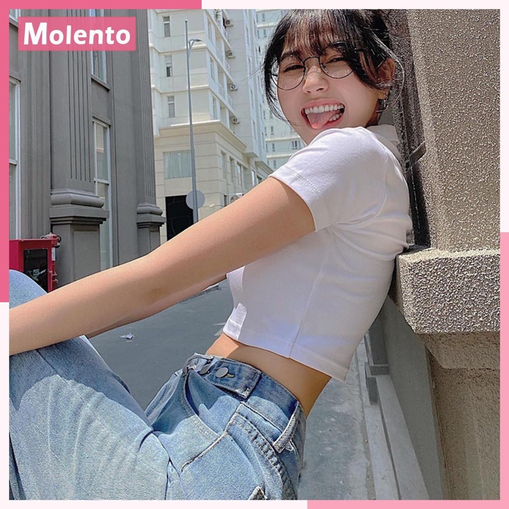 Áo Croptop Nữ Tay Ngắn Phông Cổ Bẻ Sơ Mi Polo Thun Cotton Crt Kiểu Ôm Body Ulzzang Phong Cách Hàn Quốc MOLENTO M16
