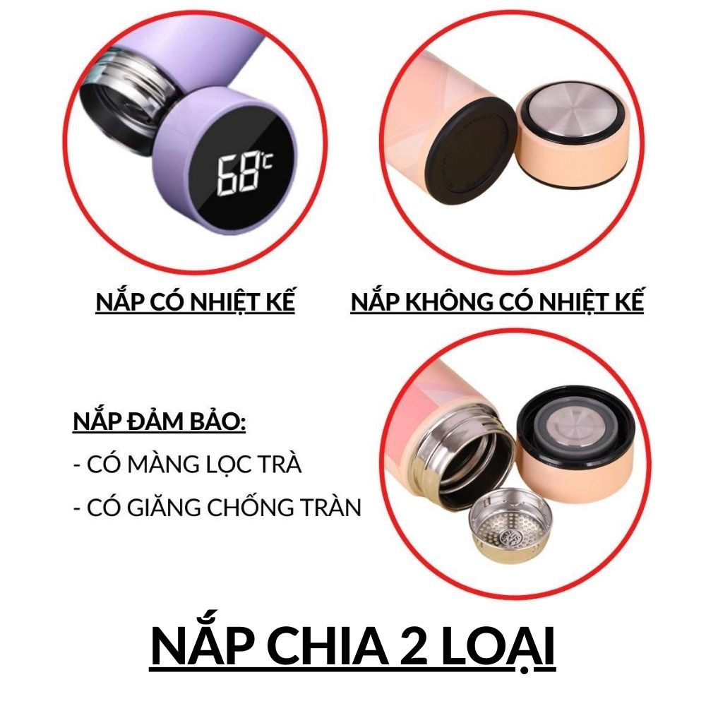 Bình giữ nhiệt inox hiển thị nhiệt độ chất liệu Inox 304 thép không gỉ cao cấp 450ml Kami22014