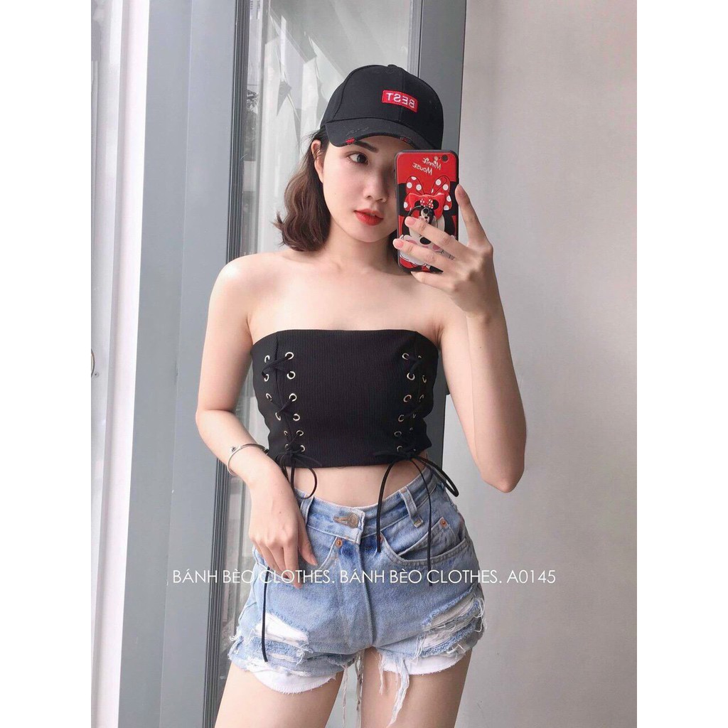 Áo ống croptop khoen đan dây trước cực xinh , chất thun bozip mềm mịn