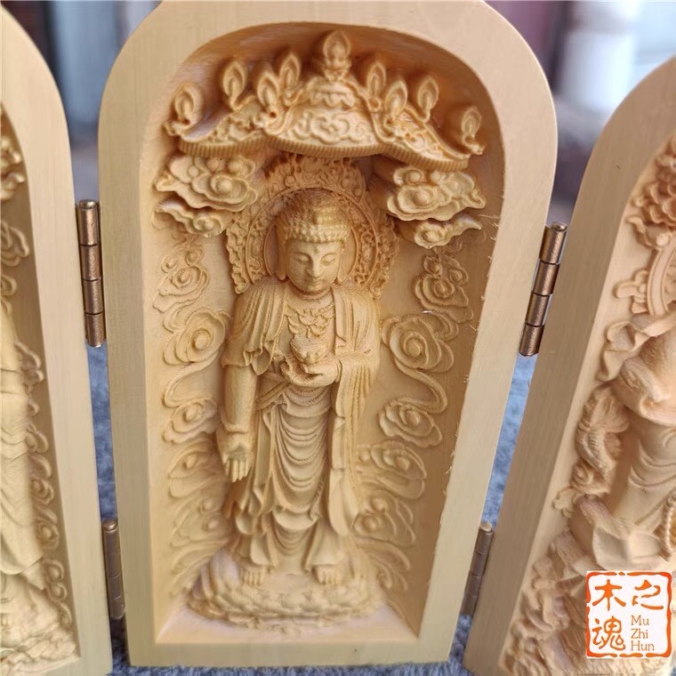 Bộ ba tượng phật như lai Quan âm- Thích ca -gỗ hoàng dương- vật phẩm phong thủy