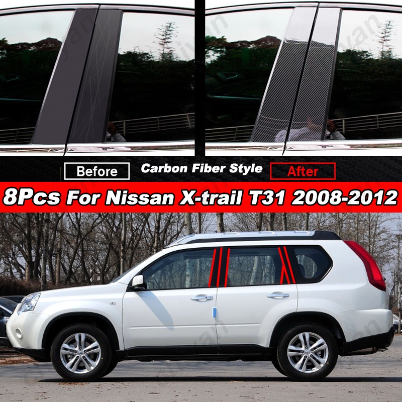 Set 8 Miếng Dán Viền Cửa Sổ Xe Hơi Nissan X-Trail Xtrail T31 2008-2012 Bằng Sợi Carbon