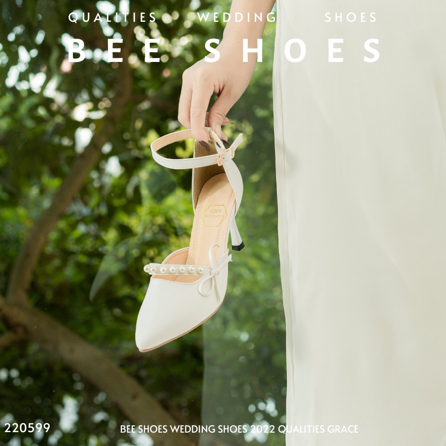 GIÀY CAO GÓT NỮ BEESHOES MŨI NHỌN - GIÀY CAO GÓT NỮ GÓT NHỌN CAO 7 PHÂN SẴN MÀU TRẮNG - ĐEN - KEM 220599