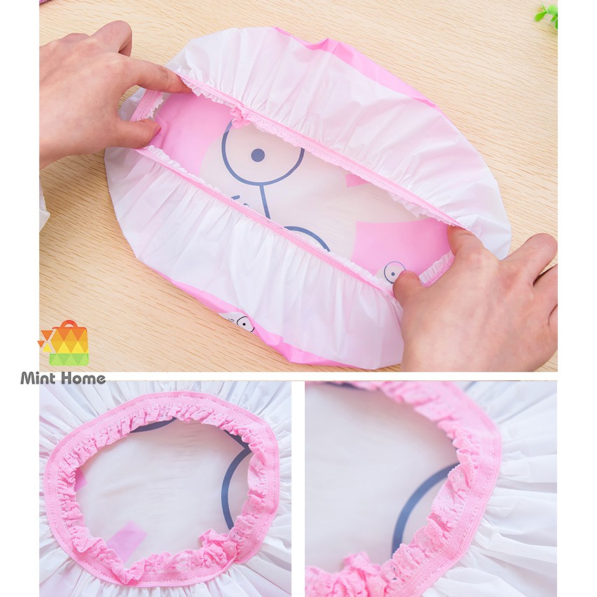 Mũ trùm đầu khi tắm chống nước, mũ ủ tóc tại nhà hình nhân vật anime hoạt hình gấu trúc, thỏ trắng, vịt vàng, chó con