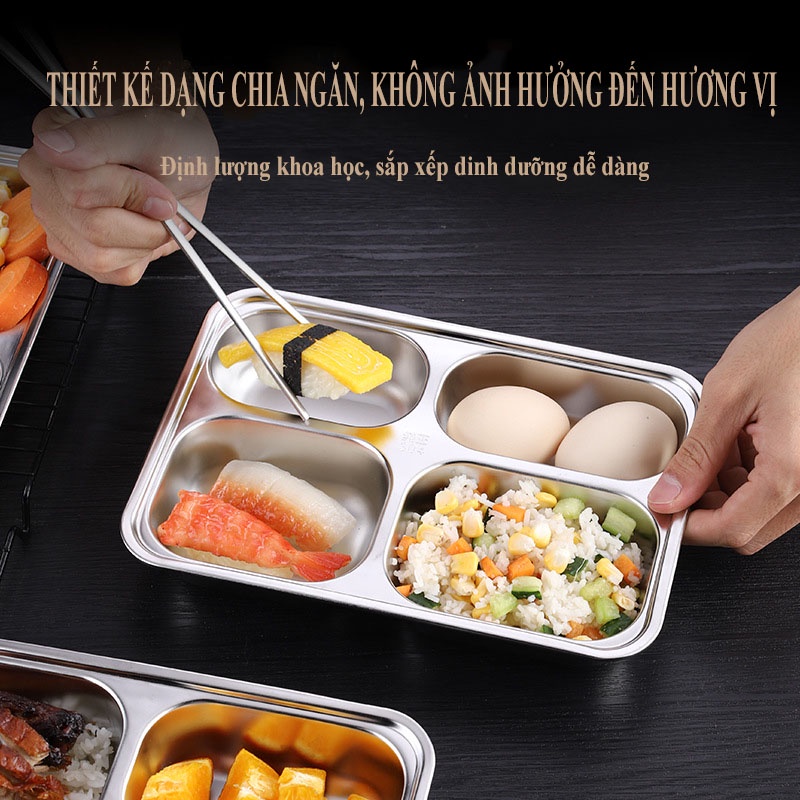 Khay cơm inox 304 cấp thực phẩm an toàn vệ sinh, GDAY, sâu lòng có nắp - LOKING