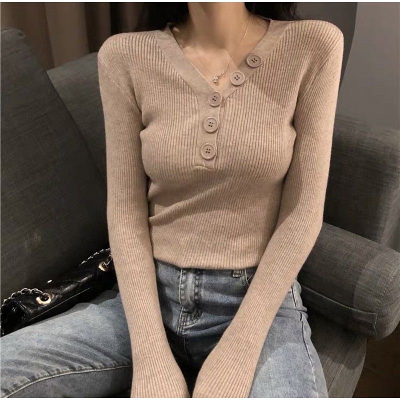 Áo len tăm áo len nữ cổ V nhiều màu siêu chất lên đồ cực xinh! | BigBuy360 - bigbuy360.vn