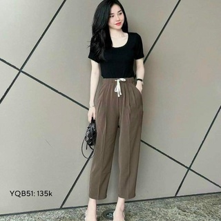 Quần baggy nữ vải ruby cạp chun lung cao có dây rút mã mới thời trang nữ CHIBEST YQB51