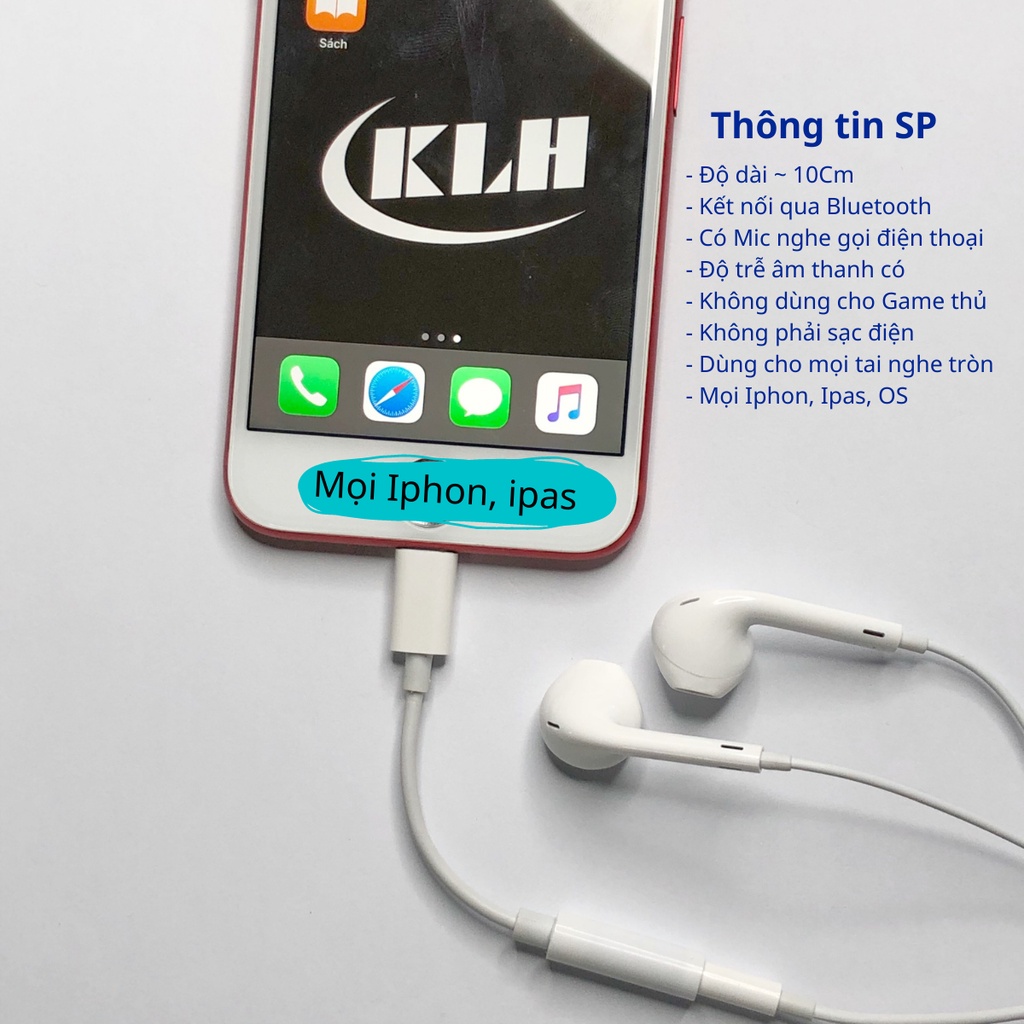 Jack chuyển tai nghe Ligh-ning ra chân tròn 3.5mm tương thích điện thoại phone chân sạc kết nối Bluetooth hỗ trợ mic