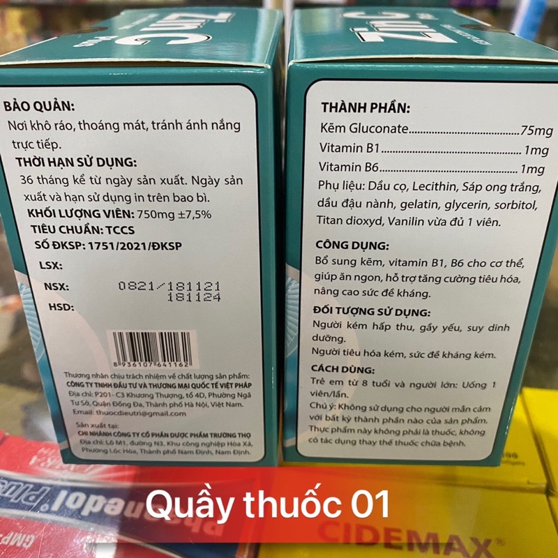 Kẽm zinc plus hộp 100 viên