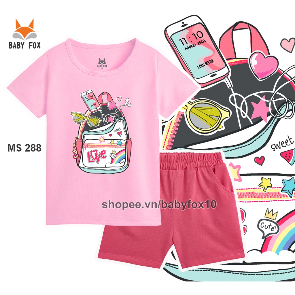 Bộ bé gái 100% cotton loại tốt, thương hiệu BABY FOX, in hình xinh xắn, size nhỏ, trung, đại h