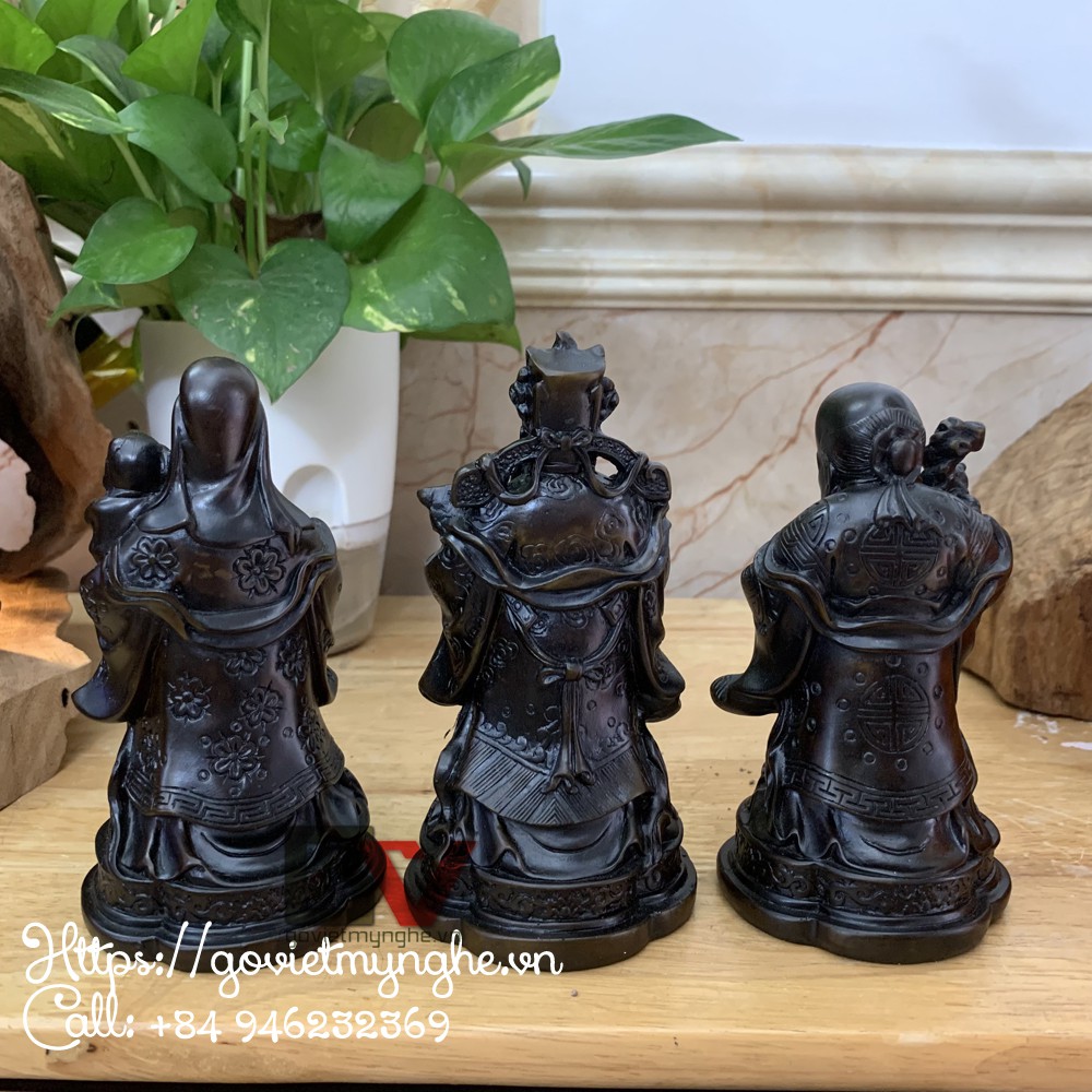 Tượng đá trang trí phong thủy tượng đá bộ ba ông Phúc Lộc Thọ - Chiều cao 14cm - Màu Nâu Đen
