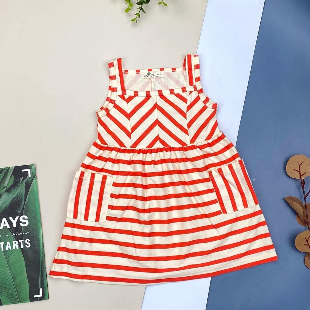 Váy cho bé gái xuất dư 2 dây bản 2 cm chất liệu thô cotton.Váy bé gái họa tiết kẻ xọc kẻ ngang có Size 1-10Y:10-30 kg
