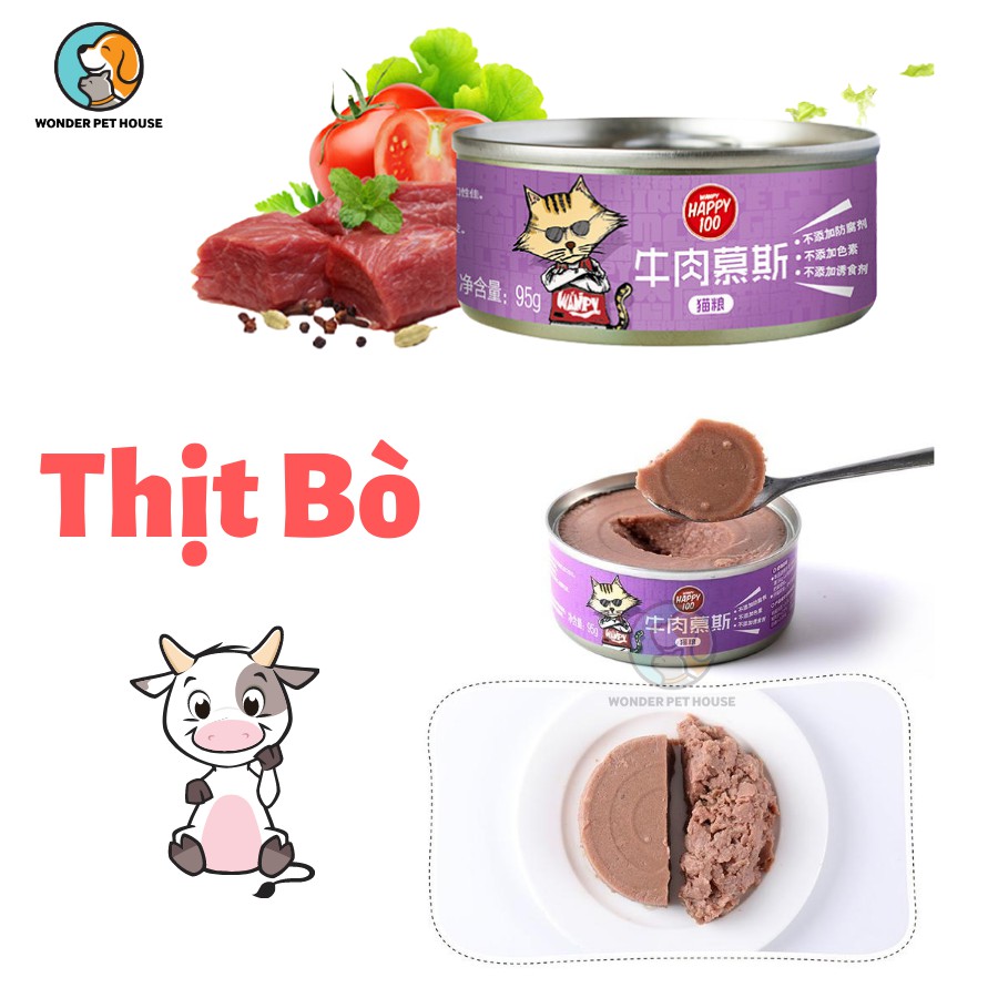 Pate Wanpy Happy 100 Lon 95g Cho Mèo - dinh dưỡng - nhiều mùi vị ngon, bổ, rẻ