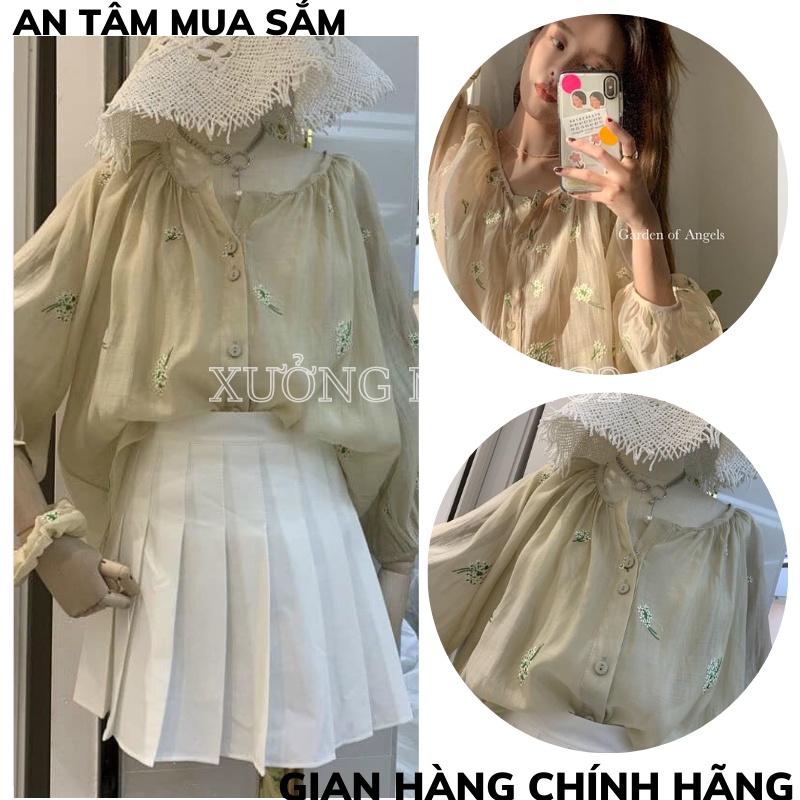 Áo babydoll hoa ngực Ulzzang - Áo thêu hoa vintage tay bồng  chất đũi mềm bao đẹp lên dáng XƯỞNG MAY TC2