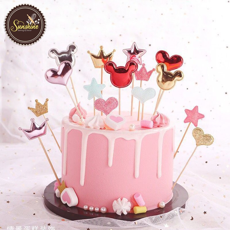 Que Cắm Da Tim Sao Vương Miện Trang Trí Bánh Kem Sinh Nhật Topper Cake