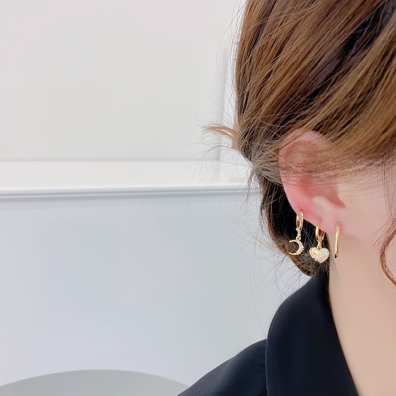 Set khuyên tai hình trăng sao đính đá zircon thời trang cho nữ