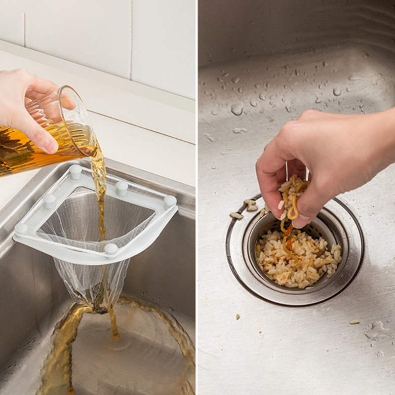 Rổ lưới lọc rau củ quả hình tam giác có giá đỡ tiện dụng cho bồn rửa nhà bếp