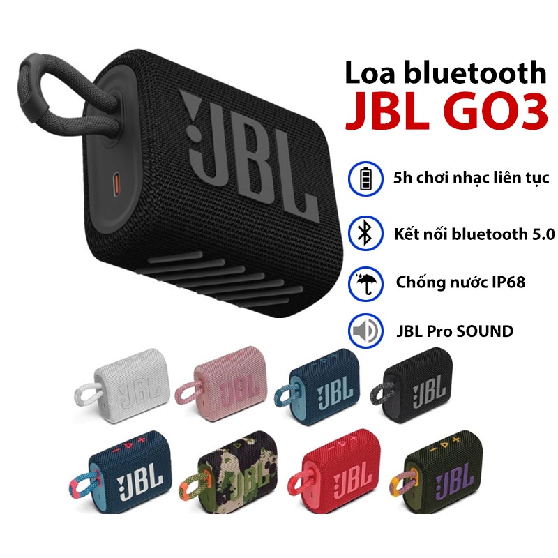 Loa mini Bluetooth JBL Go 3 Siêu Chất, nhỏ gọn thời gian sử dụng 5h- Bảo hành 12 tháng