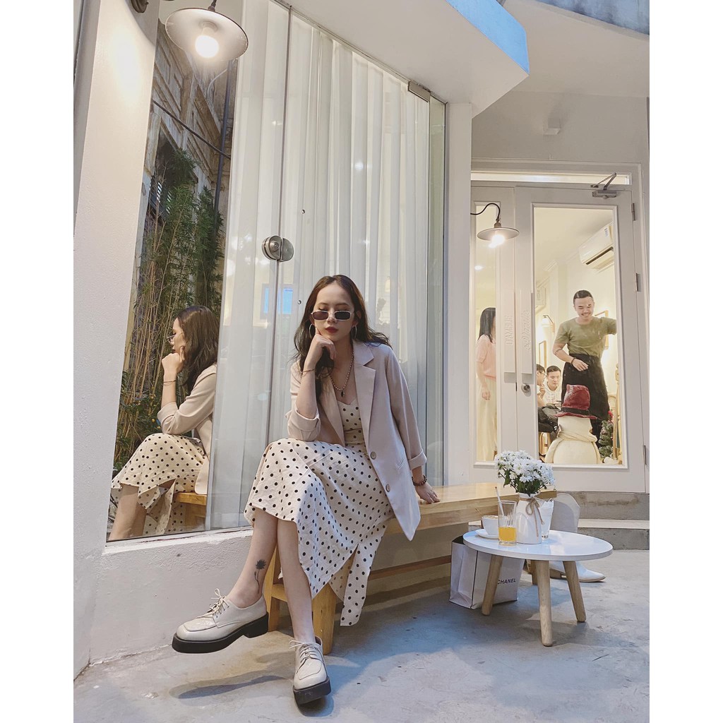 ÁO VEST NỮ-ÁO BLAZER DÁNG TRẺ KHOÁC NGOÀI 2 LỚP MÀU BE CÓ SIZE S, M