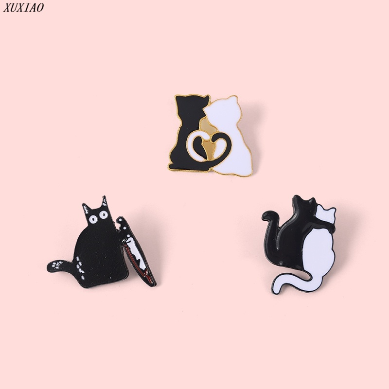 Ghim Cài Áo Hình Mèo Hoạt Hình Tráng Men 3 Kiểu Dễ Thương