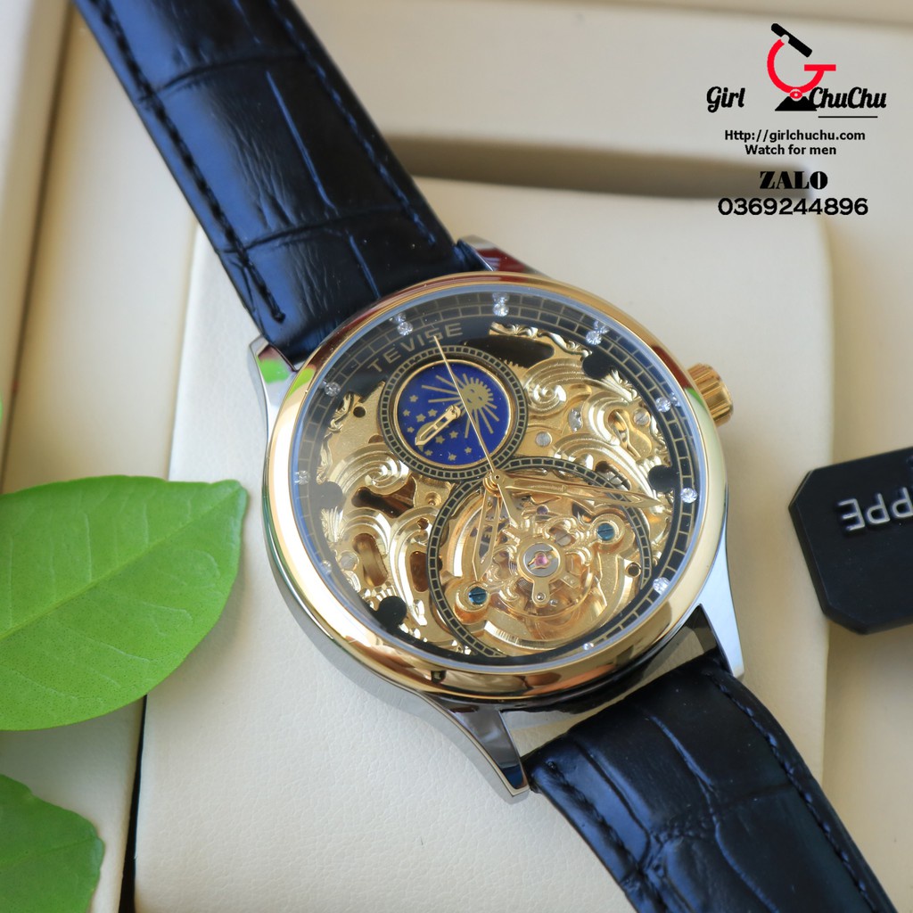 Đồng hồ nam automatic dây da bọc su cực bền hiệu tevise chính hãng (tặng kèm hộp)