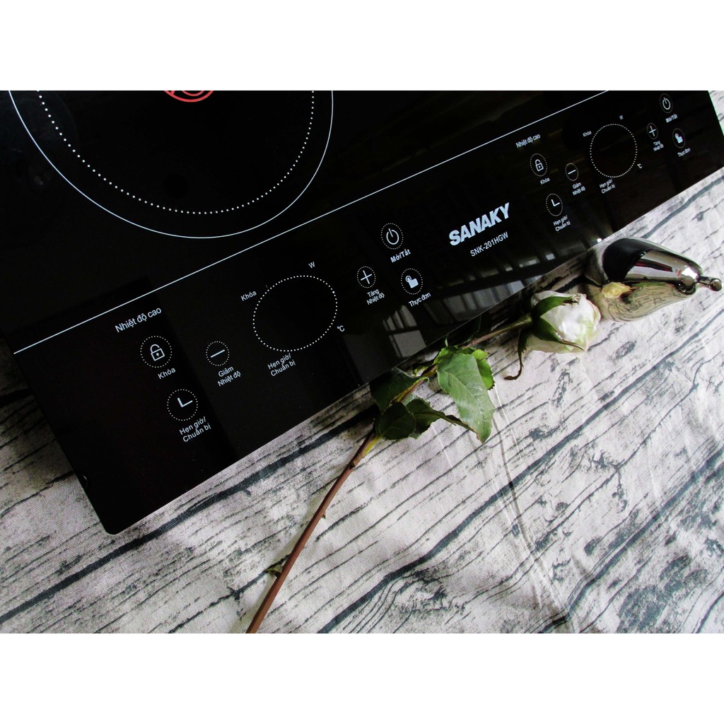 Bếp hồng ngoại đôi Sanaky SNK-201HGW mặt kính Ceramic, cảm ứng, màn hình LCD
