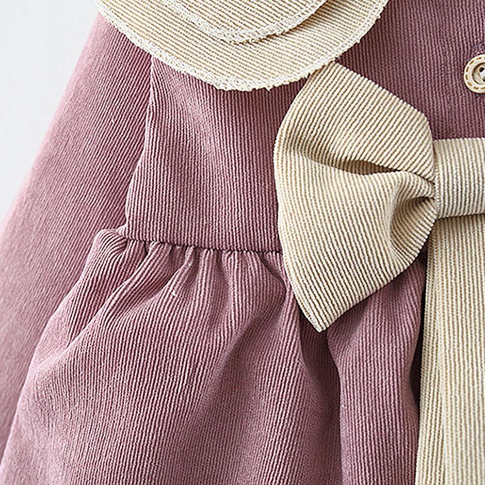 BEAR LEADER Đầm Tay Dài Màu Trơn Đính Nơ To Thời Trang Mùa Thu Xinh Xắn Cho Bé Gái 0-24 Tháng Tuổi