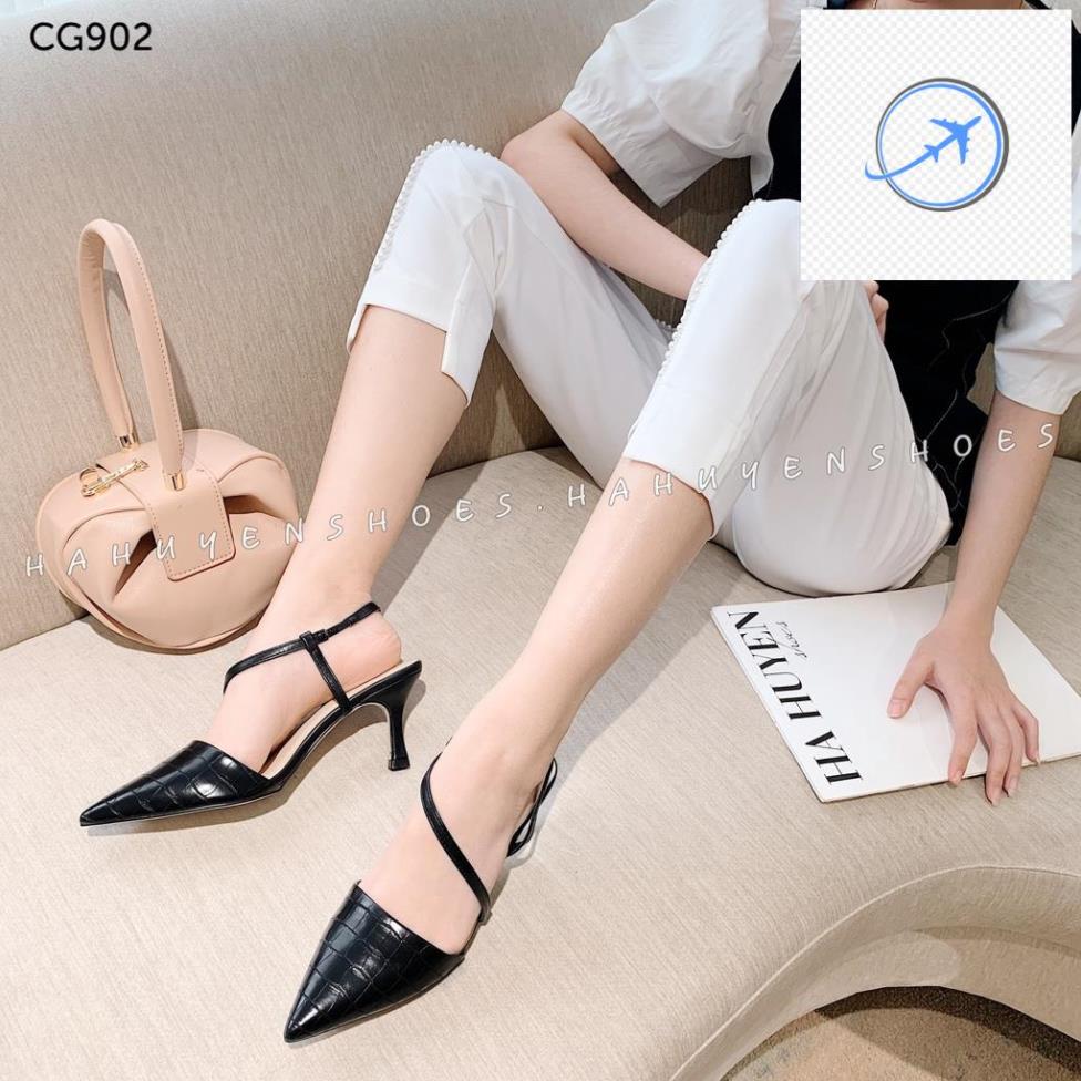 🤖 Giày cao gót mũi nhọn Hà Huyền Shoes gót nhọn 6 phân quai hậu da lì họa tiết vân cá sấu sành điệu - CG902 🤖