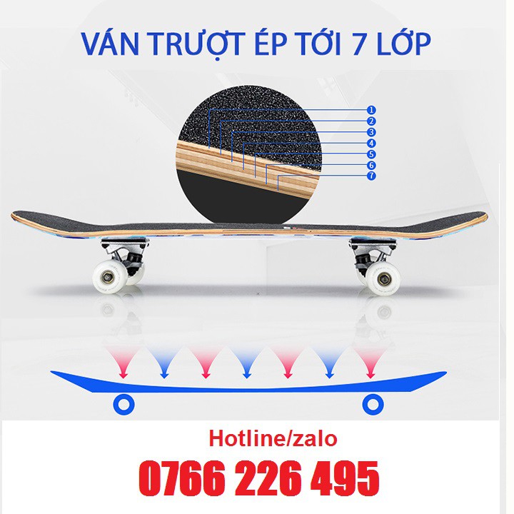 Ván Trượt Thể Thao, Skateboard Chính Hãng, Gỗ Phong Ép 7 Lớp, Mặt Nhám Chống Trơn Trượt