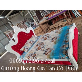 Giường hoàng gia tân cổ điển phối gỗ tự nhiên 100% đầu - đuôi giường - bảo hành 3 năm - freeship sg