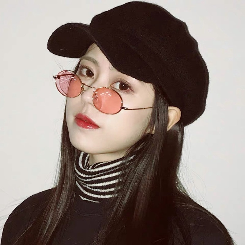 Kính râm gọng kim loại hình oval phong cách hip hop cho nữ